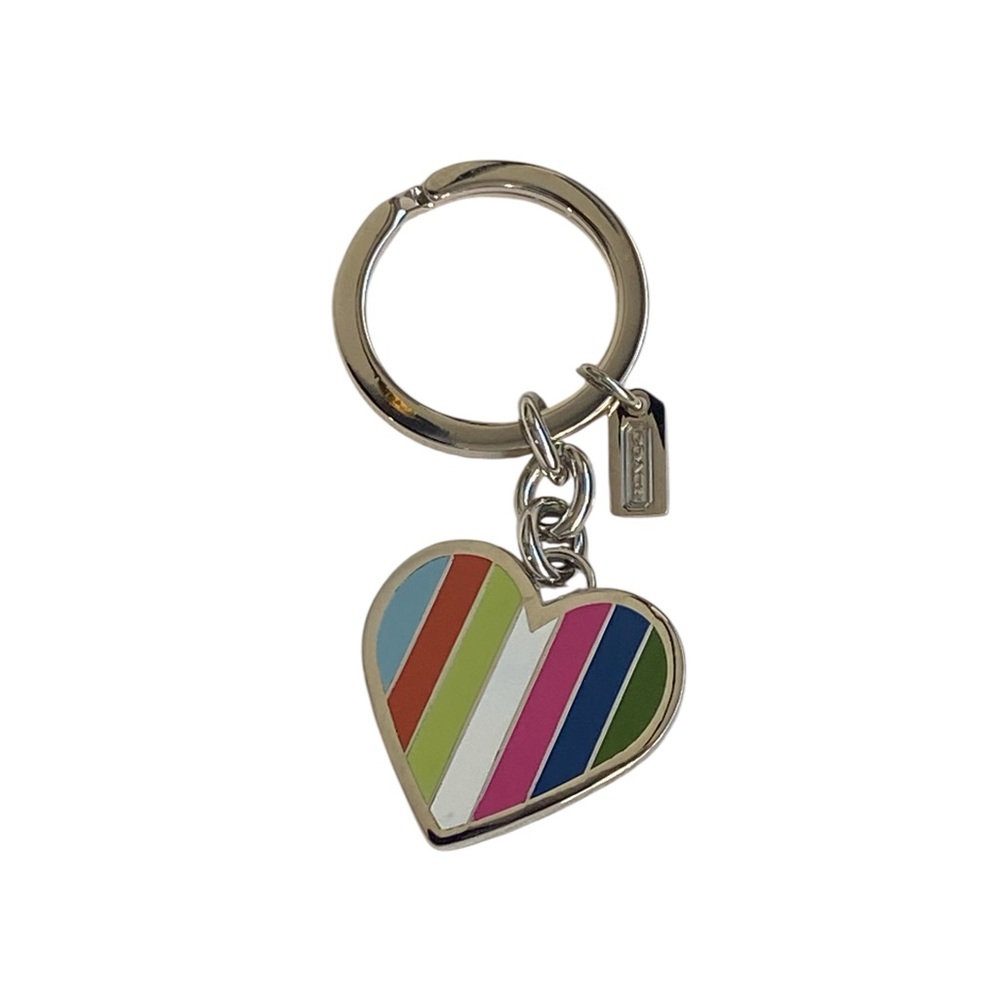 Coach Legacy Stripes Heart Keychain Charm - Picture 4 of 4